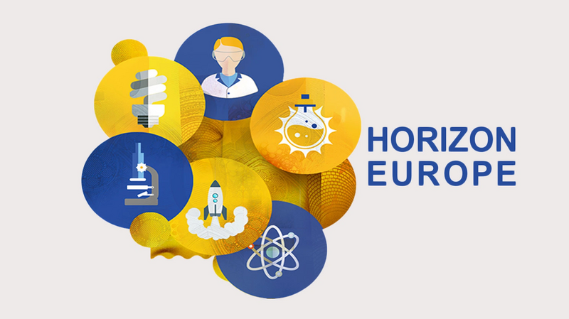 A graphic with icons representing the benefits of Horizon Europe