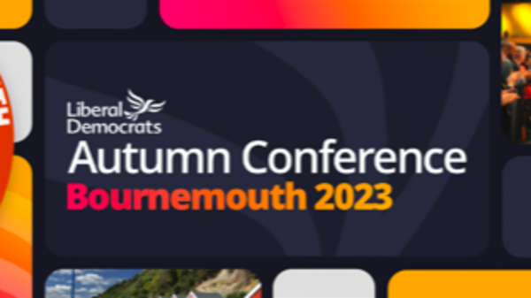 A graphic advertising the Liberal Democrat Autumn 2023 Conference at Bournemouth